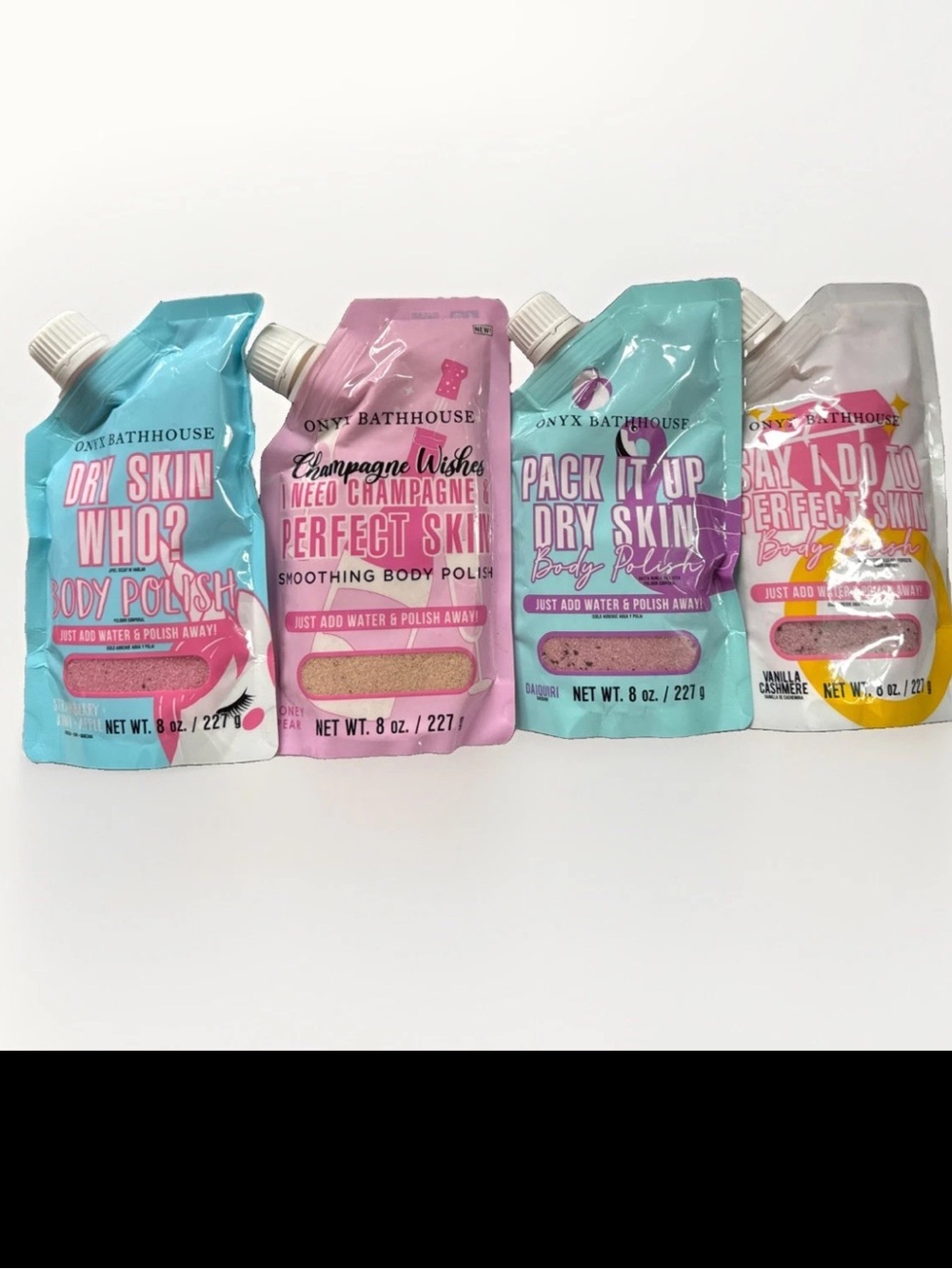 4 X ONYX  BATHHOUSE Body Polish Strawberry Honey Pear Vanilla Cashmere Daiquiri
